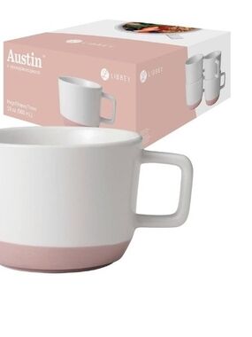 Libbey Austin Himalayan Salt Ceramic Mug Set 19 oz White Pink Stackable 4